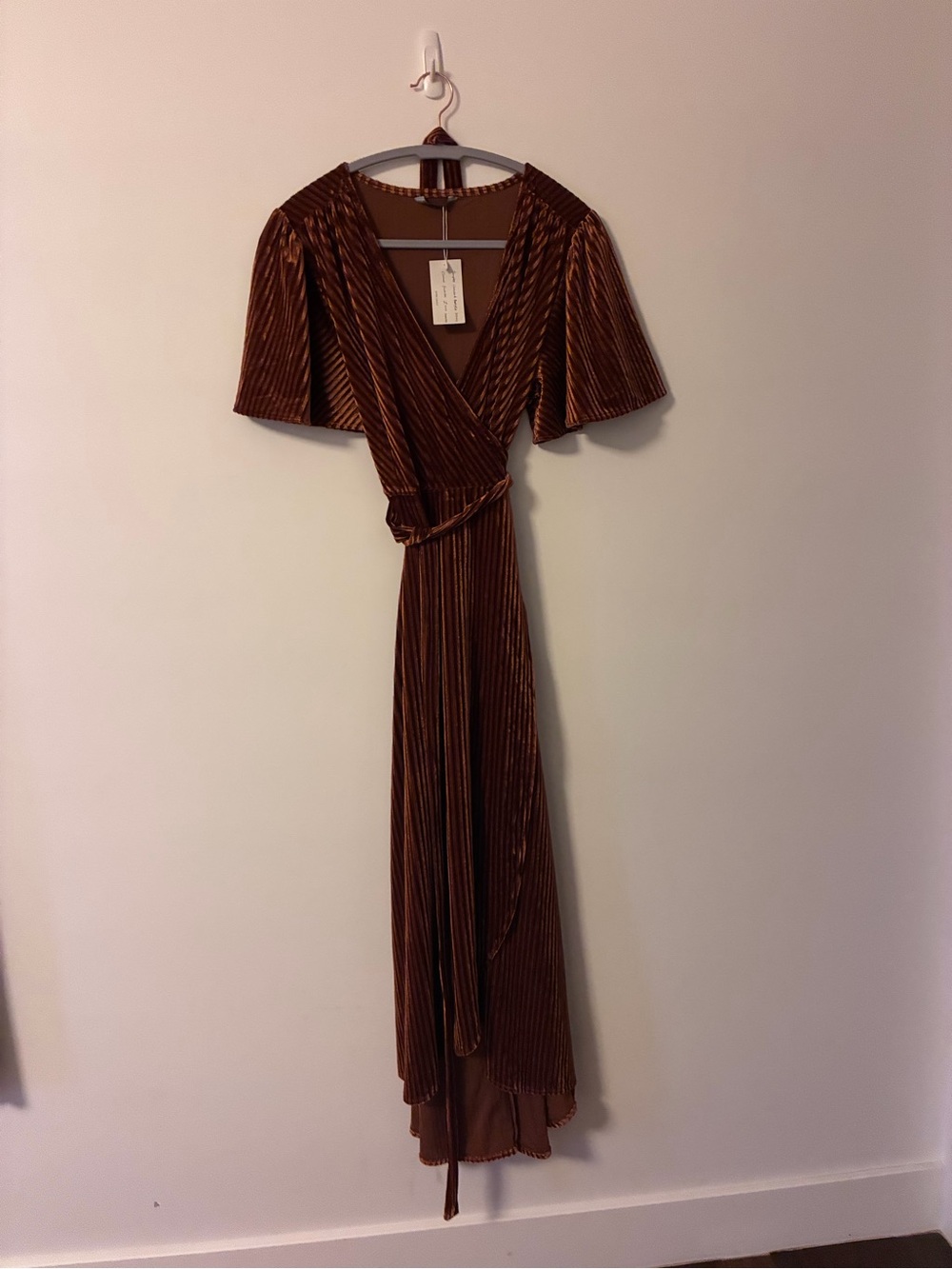 Simple Brown Velvet Wrap Maxi Dress